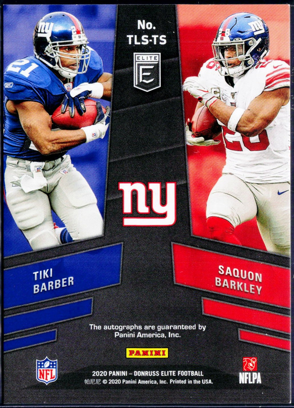 Tiki Barber Saquon Barkley 2020 Donruss Elite Team Lineage Dual Auto SP 10/15