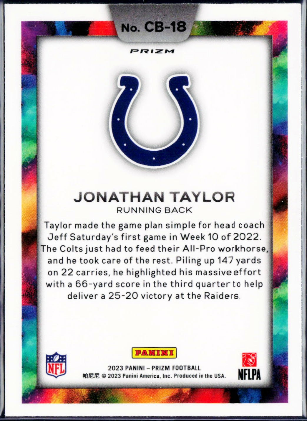 Jonathan Taylor 2023 Panini Prizm Color Blast Case Hit SSP