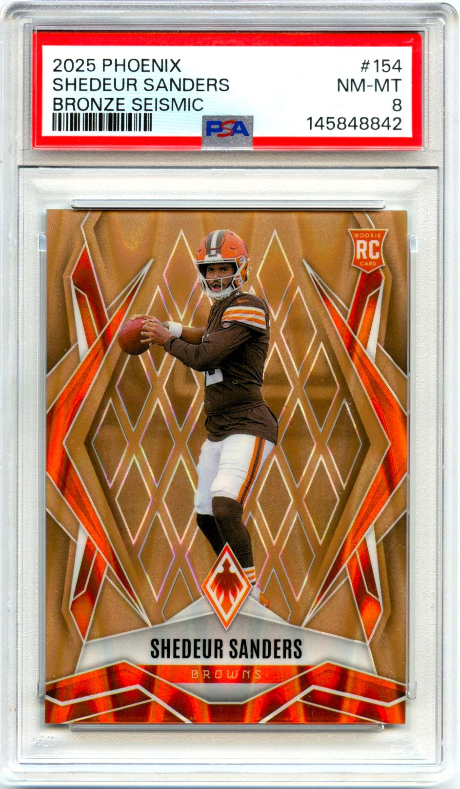 Shedeur Sanders RC 2025 Panini Phoenix Bronze Seismic Rookie SP 14/15 PSA 8
