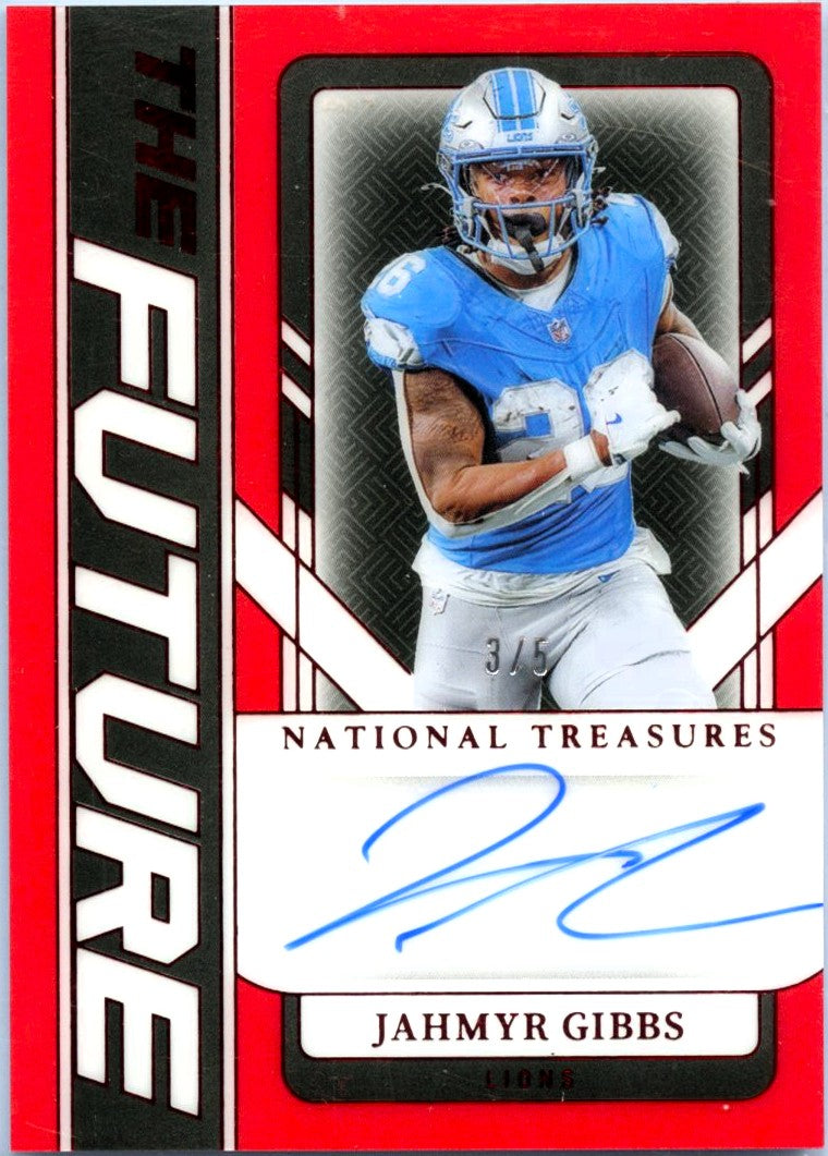 Jahmyr Gibbs 2024 National Treasures Red The Future Auto SP 3/5