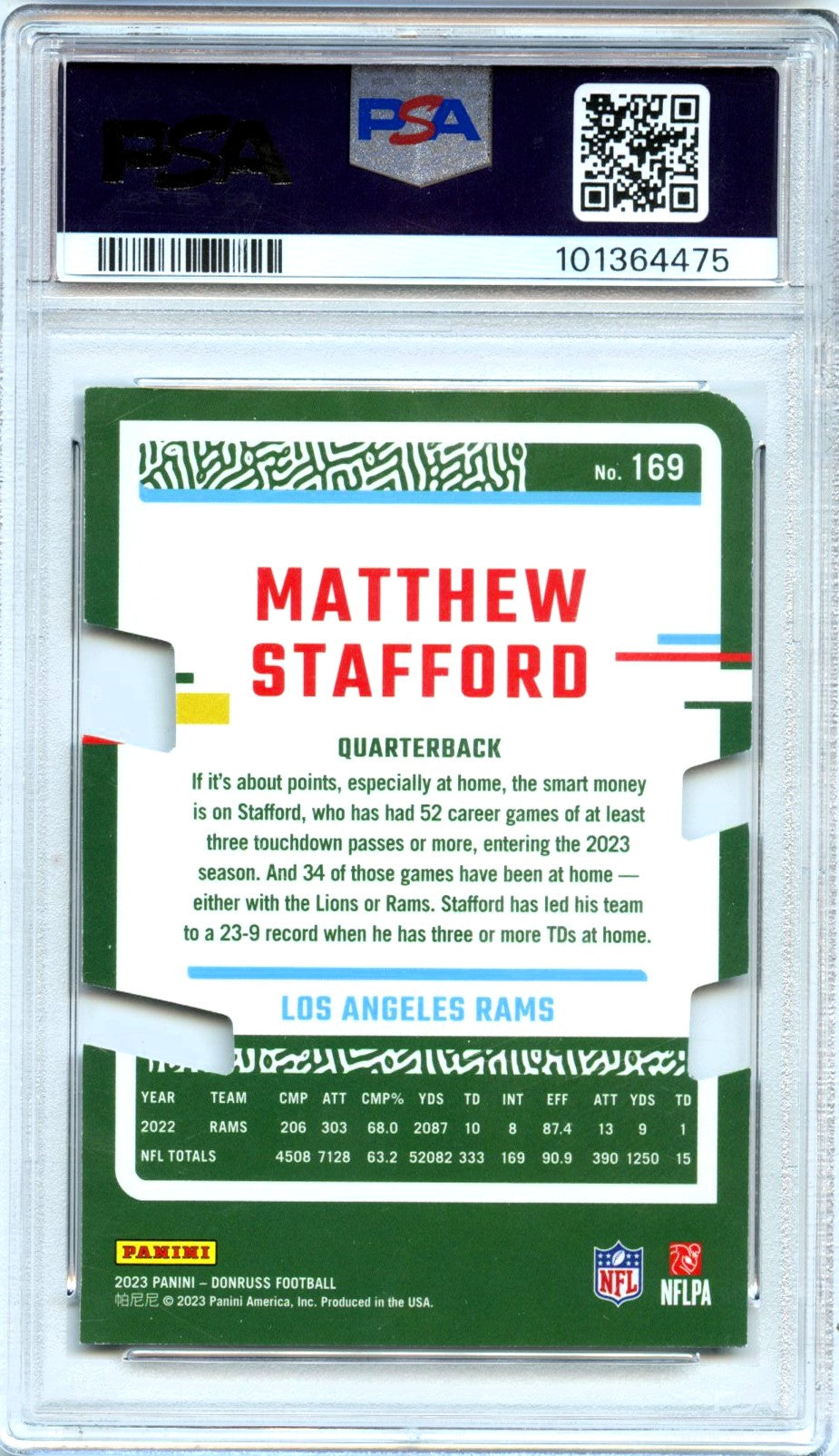 Matthew Stafford 2023 Donruss Black Die Cut Press Proof SP 1/1 PSA 8