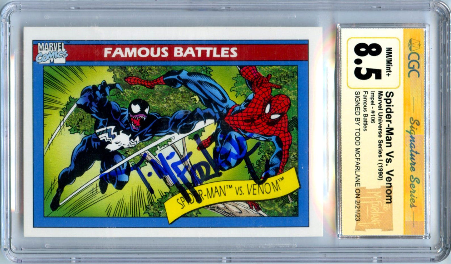 Tod Mcfarlane Spider-Man Vs Venom 1990 Marvel Universe In Person Auto CGC 8.5 Authentic