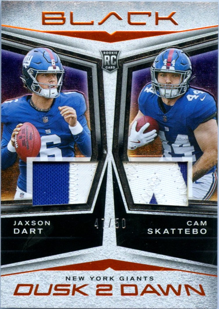 Jaxson Dart Cam Skattebo RC 2025 Panini Black Orange Dusk 2 Dawn Rookie Patch SP 47/50