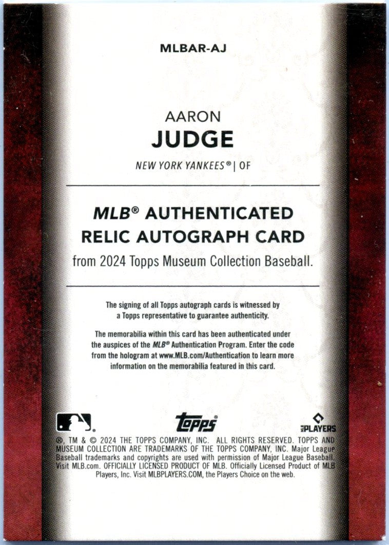 Aaron Judge 2024 Topps Museum Collection Game Used Patch Auto SP 8/15