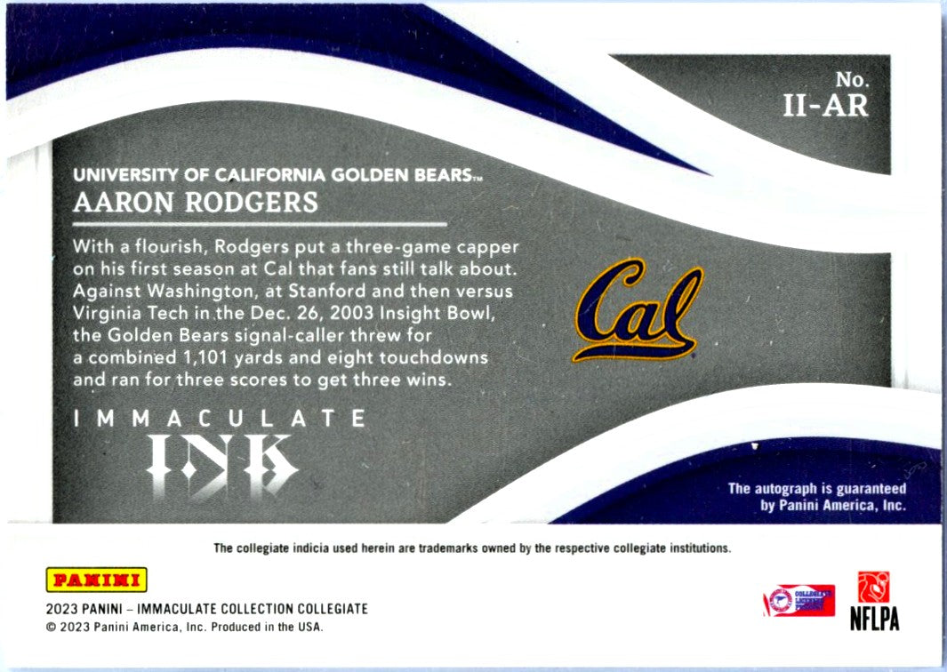 Aaron Rodgers 2023 Immaculate Collegiate Gold Immaculate Ink Auto SP 7/10