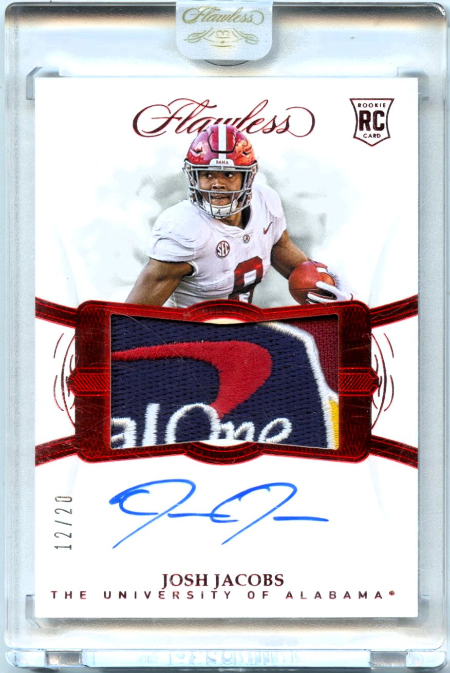Josh Jacobs RC 2019 Flawless Collegiate Red Rookie Logo Patch Auto SP 12/20