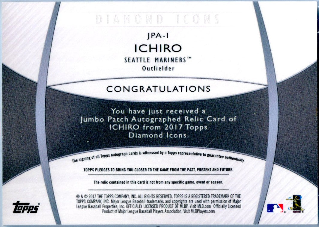 Ichiro 2017 Topps Diamond Icons Game Used Patch Auto SP 6/25