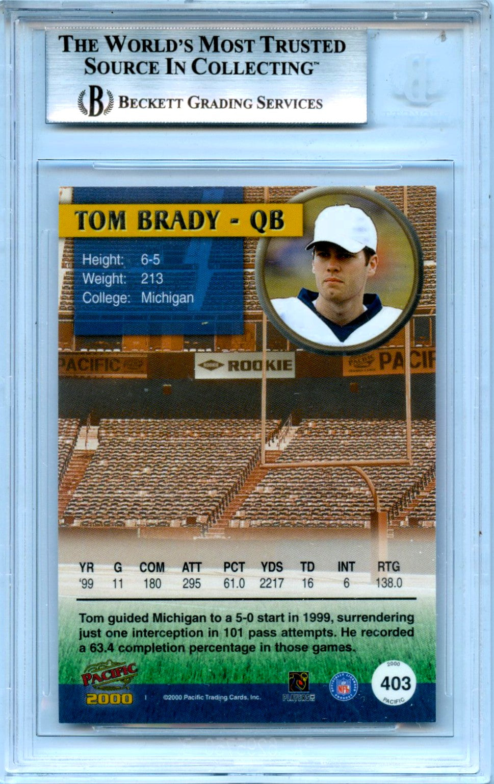 Tom Brady RC 2000 Pacific Rookie #403 BGS 9