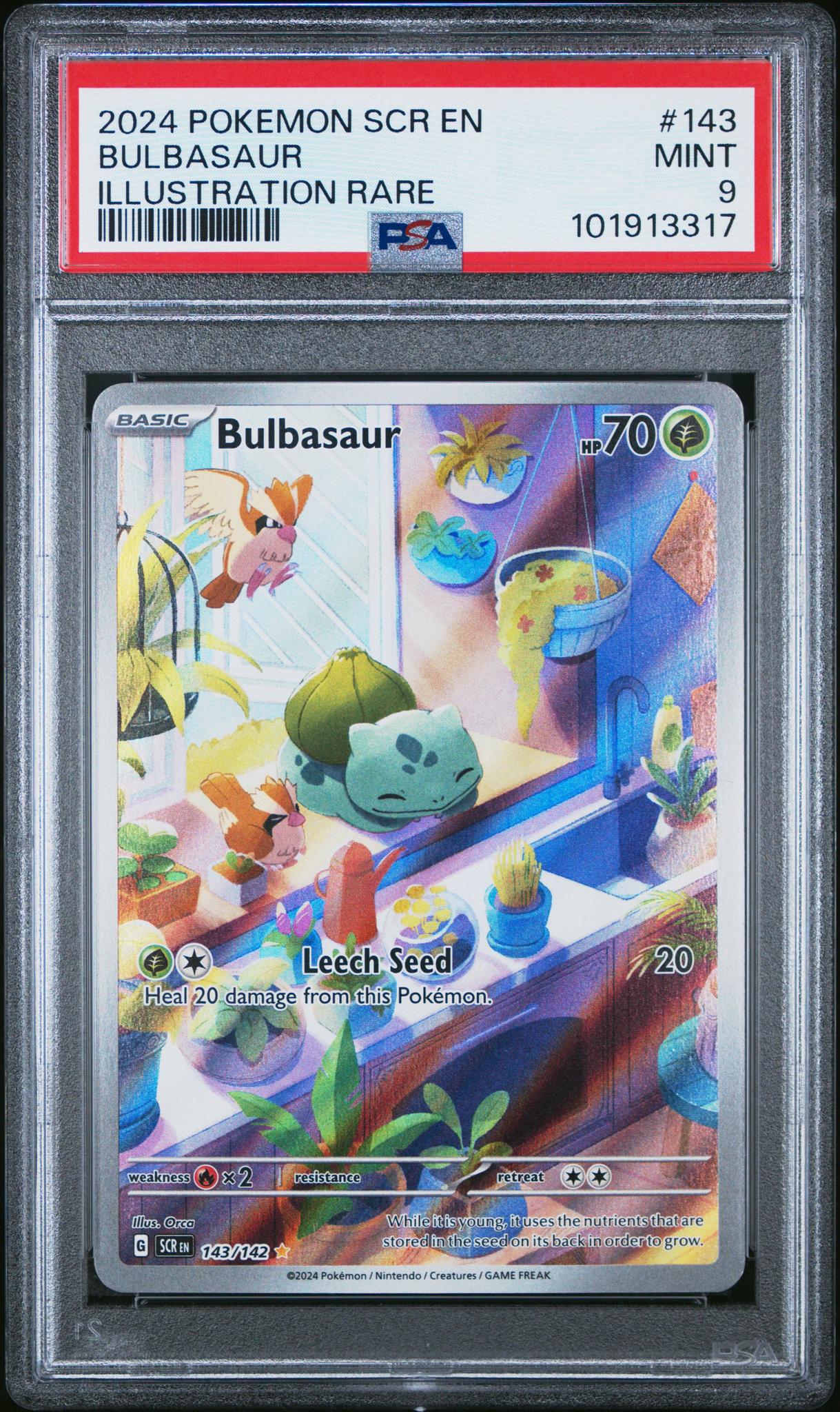 2024 Pokemon Scarlet and Violet Stellar Crown Illustration Rare Bulbasaur #143 PSA 9