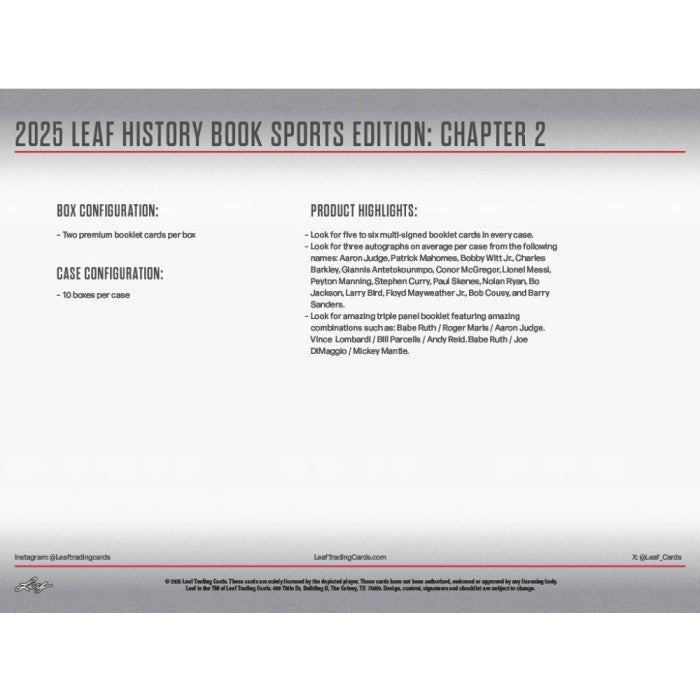 2025 Leaf History Book Sports Edition: Chapter 2 Hobby Box