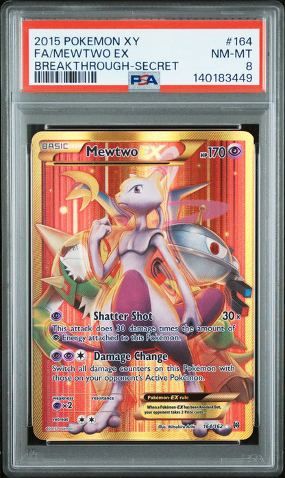 2015 Pokemon Breakthrough Secret Rare Mewtwo Ex #164 PSA 8