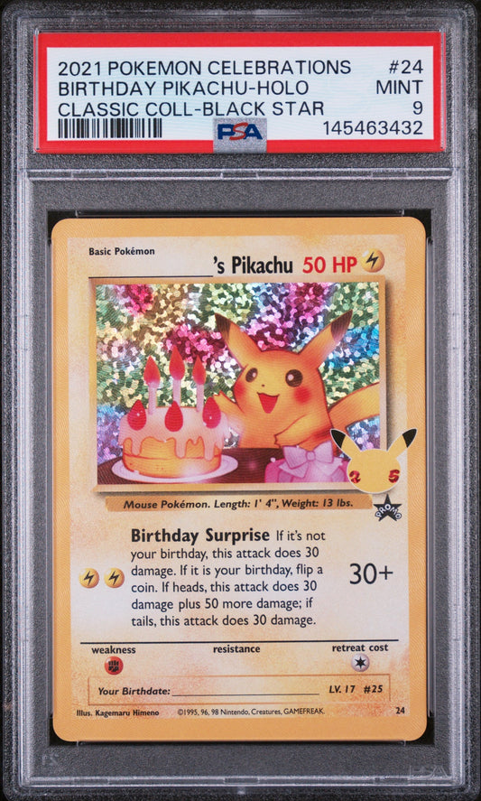 2021 Pokemon Celebrations Black Star Promo Classic Collection Holo Birthday Pikachu #24 PSA 9