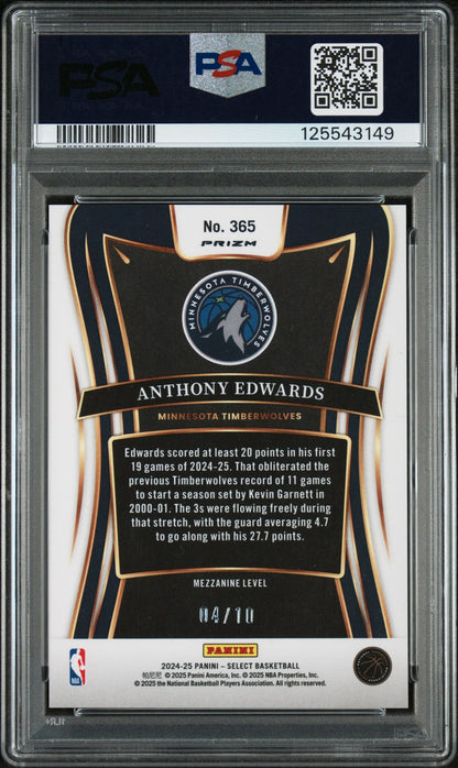 2024 Panini Select Gold Flash Anthony Edwards #365 /10 PSA 10