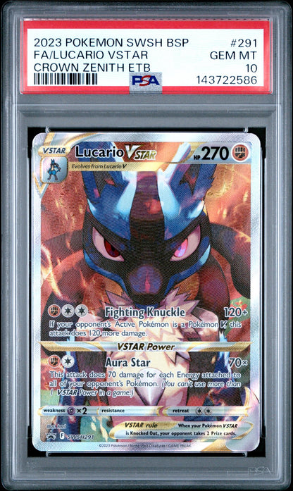2023 Pokemon Sword and Shield Black Star Promo Crown Zenith Elite Trainer Box Lucario Vstar #291 PSA 10