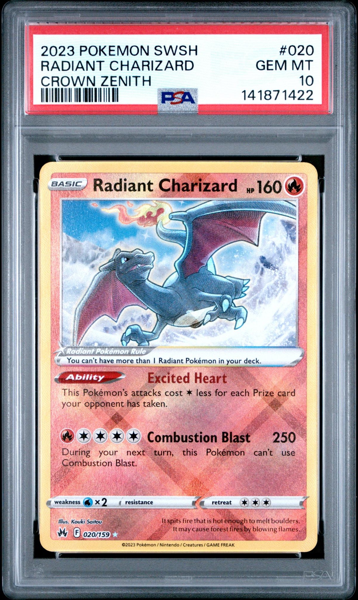 2023 Pokemon Sword and Shield Crown Zenith Radiant Charizard #020 PSA 10