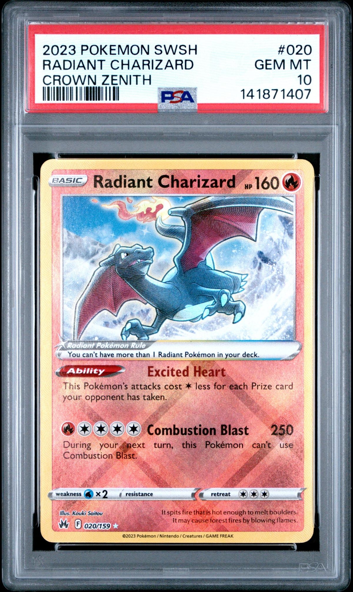 2023 Pokemon Sword and Shield Crown Zenith Radiant Charizard #020 PSA 10