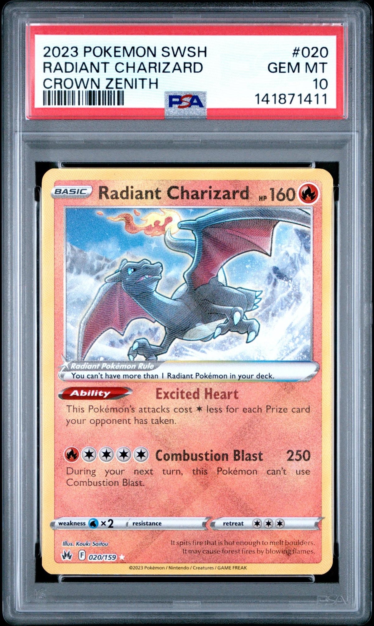 2023 Pokemon Sword and Shield Crown Zenith Radiant Charizard #020 PSA 10