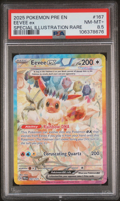 2025 Pokemon Scarlet and Violet Prismatic Evolutions Special Illustration Rare Eevee Ex #167 PSA 8.5