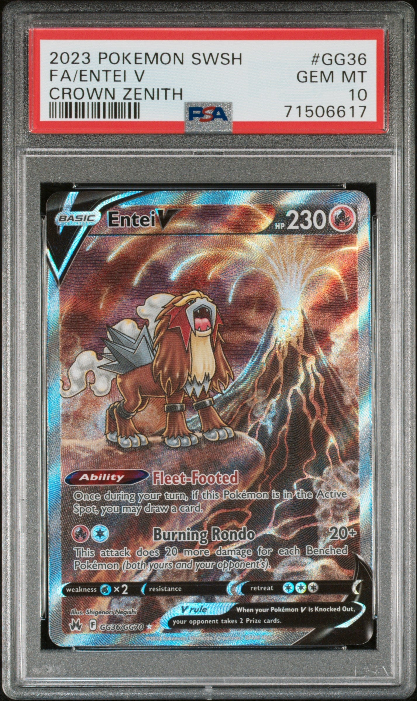 2023 Pokemon Sword and Shield Crown Zenith Galarian Gallery Entei V #GG36 PSA 10