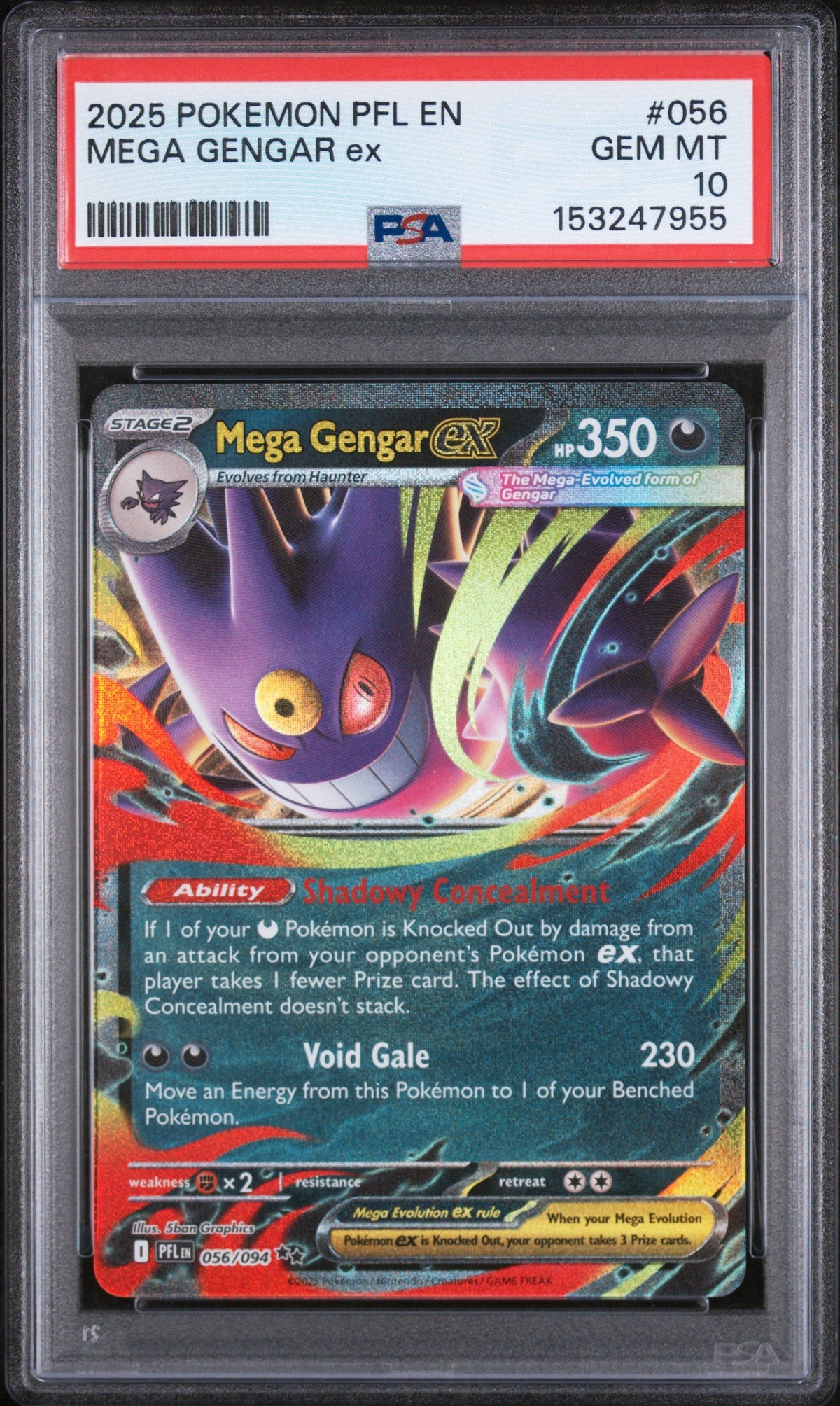 2025 Pokemon Mega Evolution Phantasmal Flames Mega Gengar Ex #056 PSA 10
