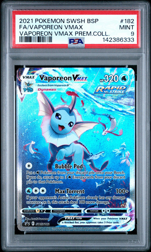 2021 Pokemon Sword and Shield Black Star Promo Premium Collection Vaporeon Vmax #SWSH182 PSA 9