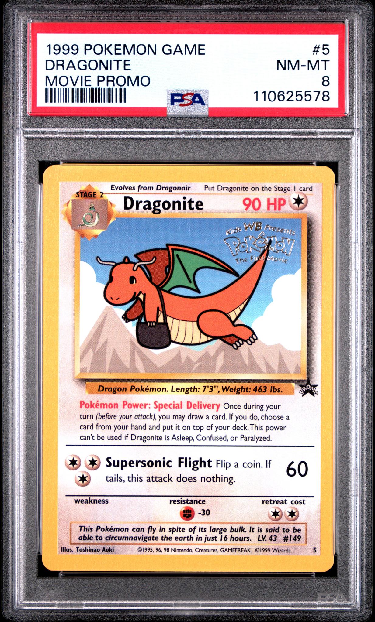1999 Pokemon Game Movie Promo Dragonite #5 PSA 8