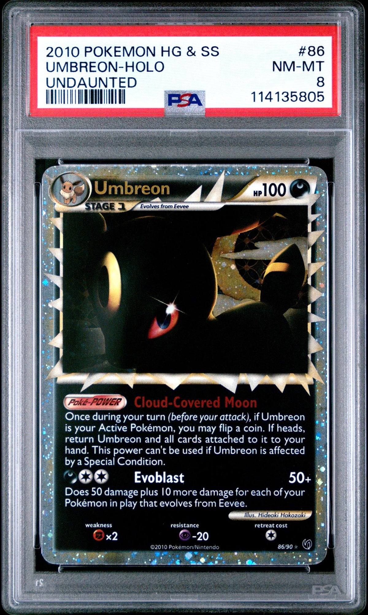 2010 Pokemon Heartgold and Soulsilver Undaunted Holo Umbreon #86 PSA 8