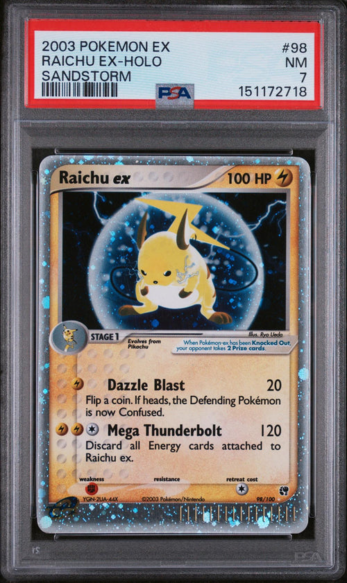 2003 Ex Sandstorm (2003 Copyright, W/ "E" Symbol) English Holo Raichu Ex #98 PSA 7