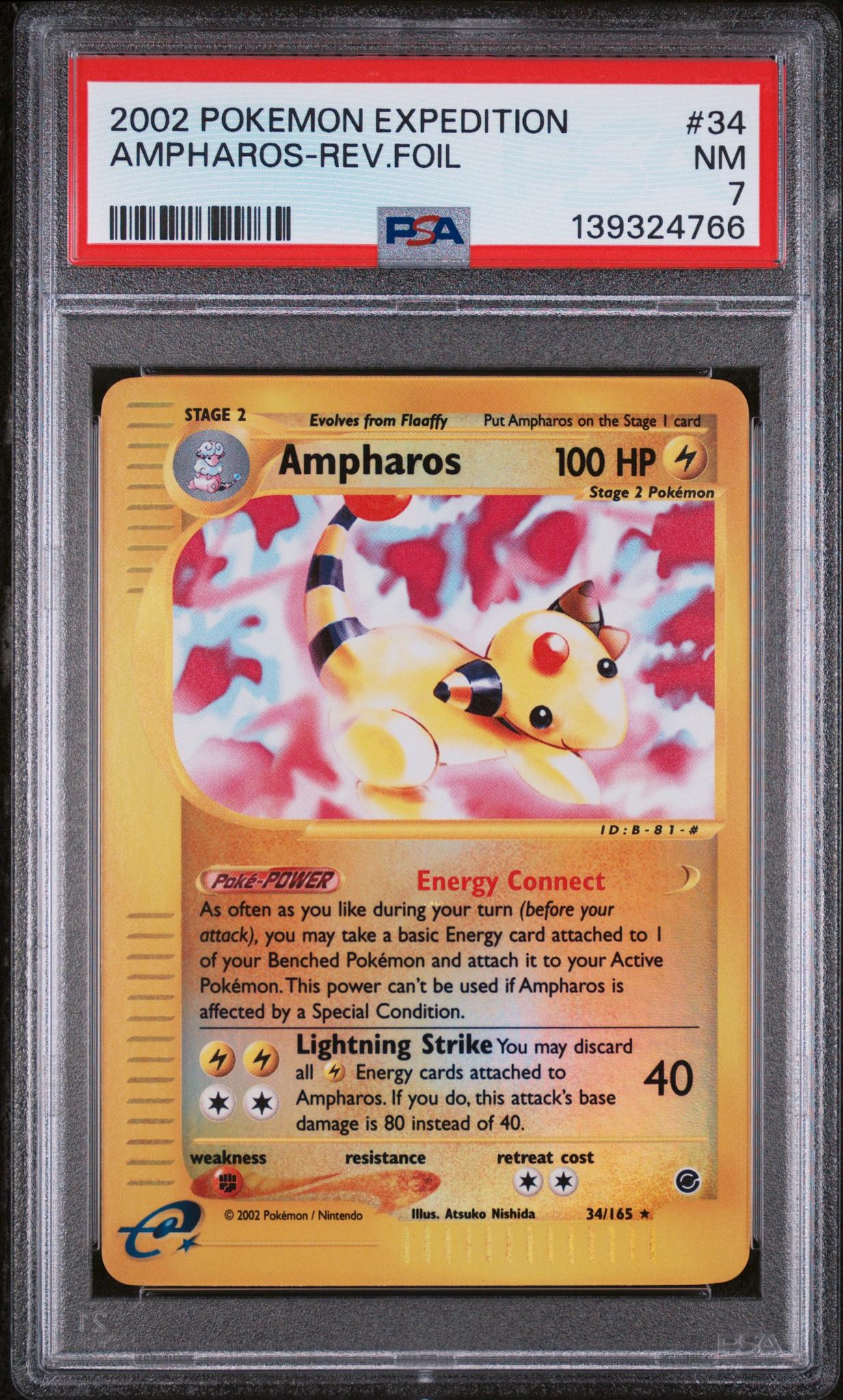 2002 Pokemon Expedition Reverse Holo Ampharos #34 PSA 7 139324766