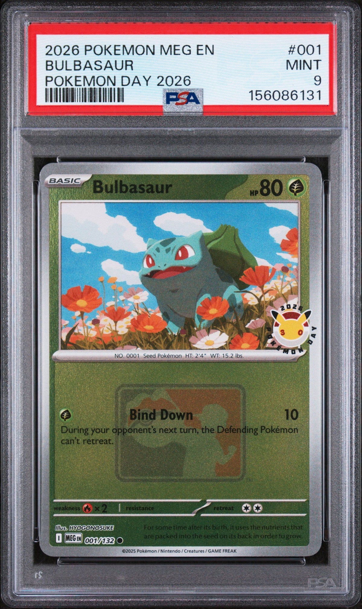 2026 Pokemon Meg En-Mega Evolution Pokemon Day 2026 Bulbasaur #001 /132 PSA 9