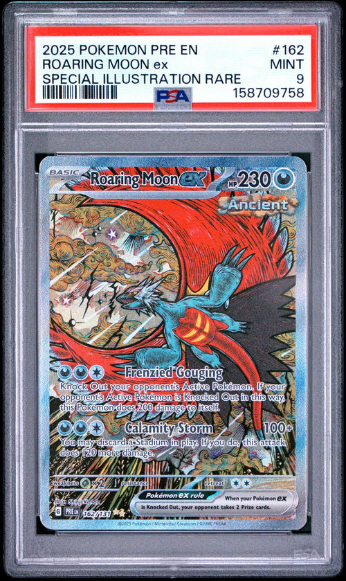2025 Pokemon Scarlet and Violet Prismatic Evolutions Special Illustration Rare Roaring Moon Ex #162 PSA 9
