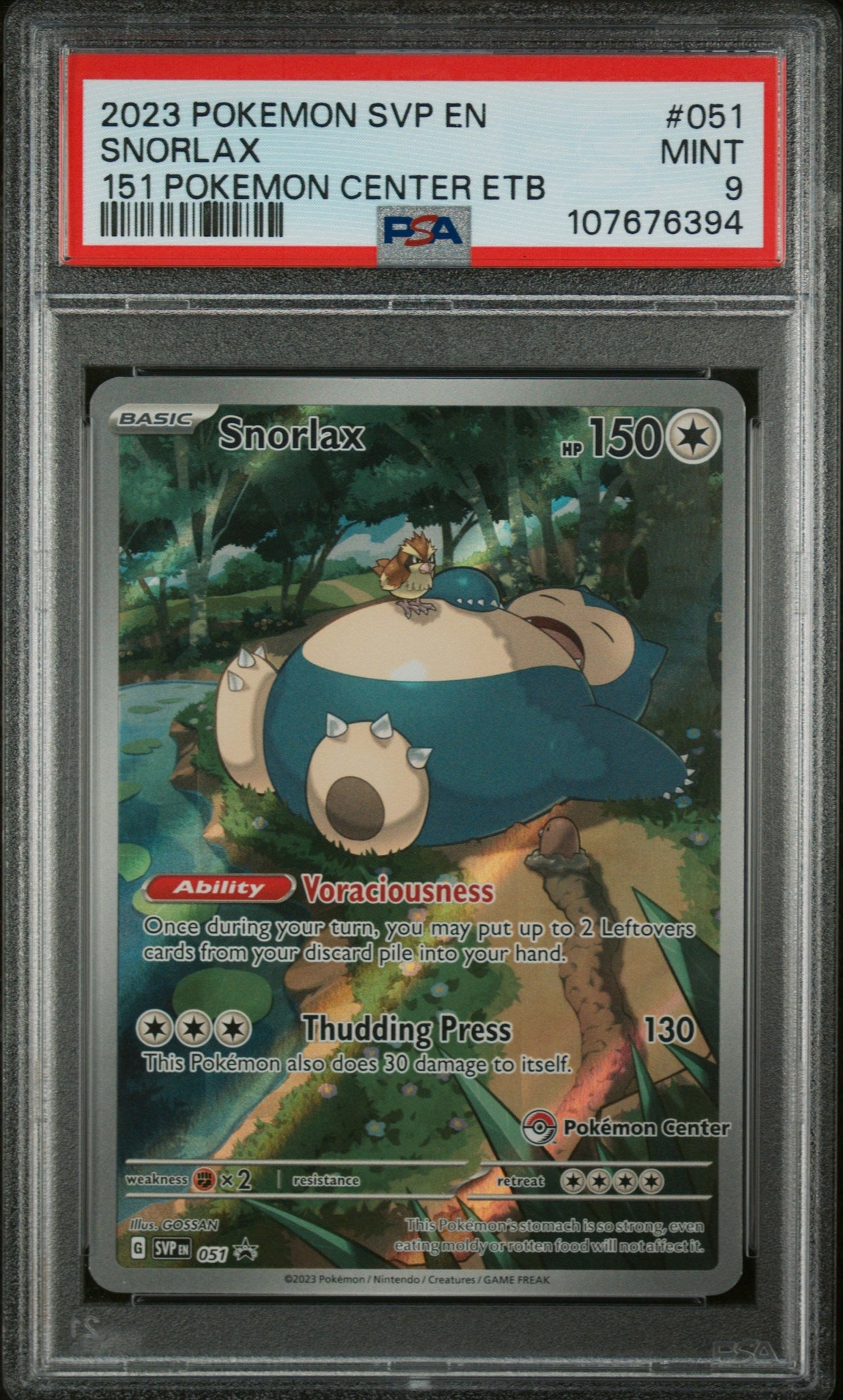 2023 Pokemon Scarlet and Violet Black Star Promo 151 Pokemon Center Elite Trainer Box Snorlax #051 PSA 9