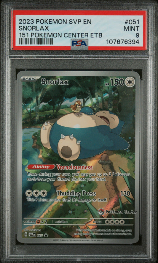 2023 Pokemon Scarlet and Violet Black Star Promo 151 Pokemon Center Elite Trainer Box Snorlax #051 PSA 9