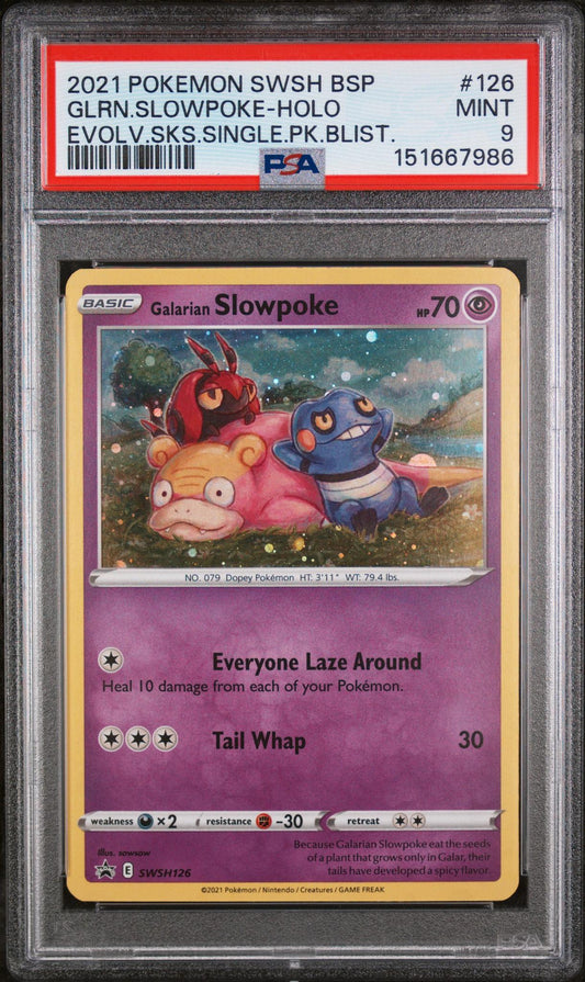 2021 Pokemon Sword and Shield Black Star Promo Holo Evolving Skies Single Pack Blister Galarian Slowpoke #126 PSA 9