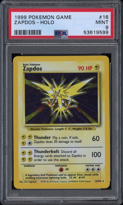1999 Pokemon Base Set Holo Zapdos #16 PSA 9