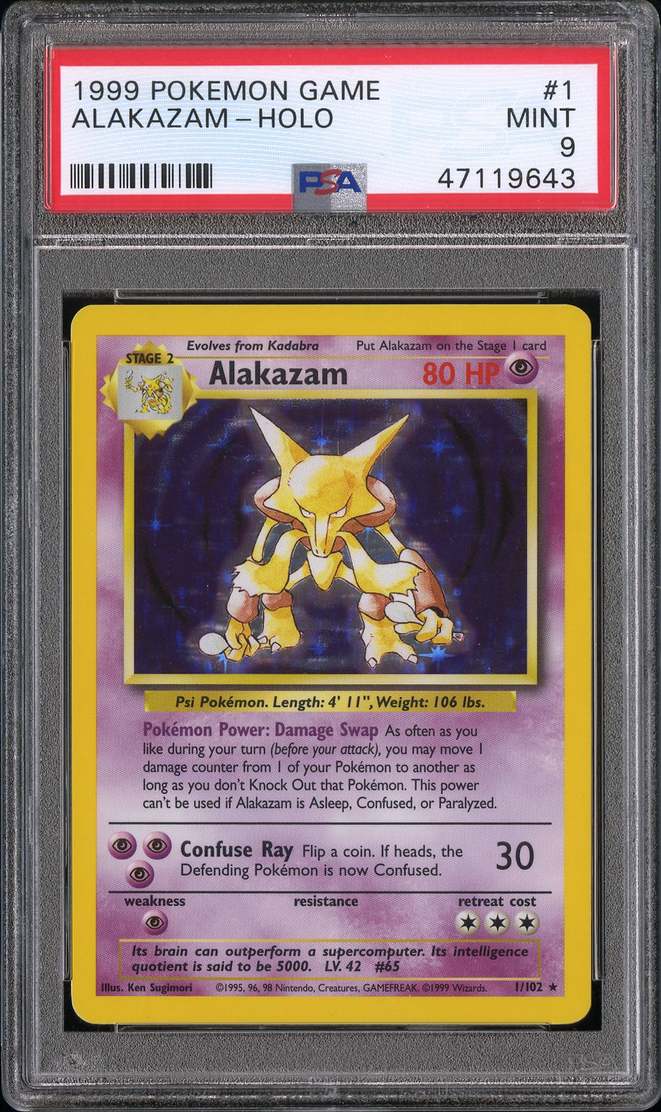 1999 Pokemon Game Holo Alakazam #1 PSA 9