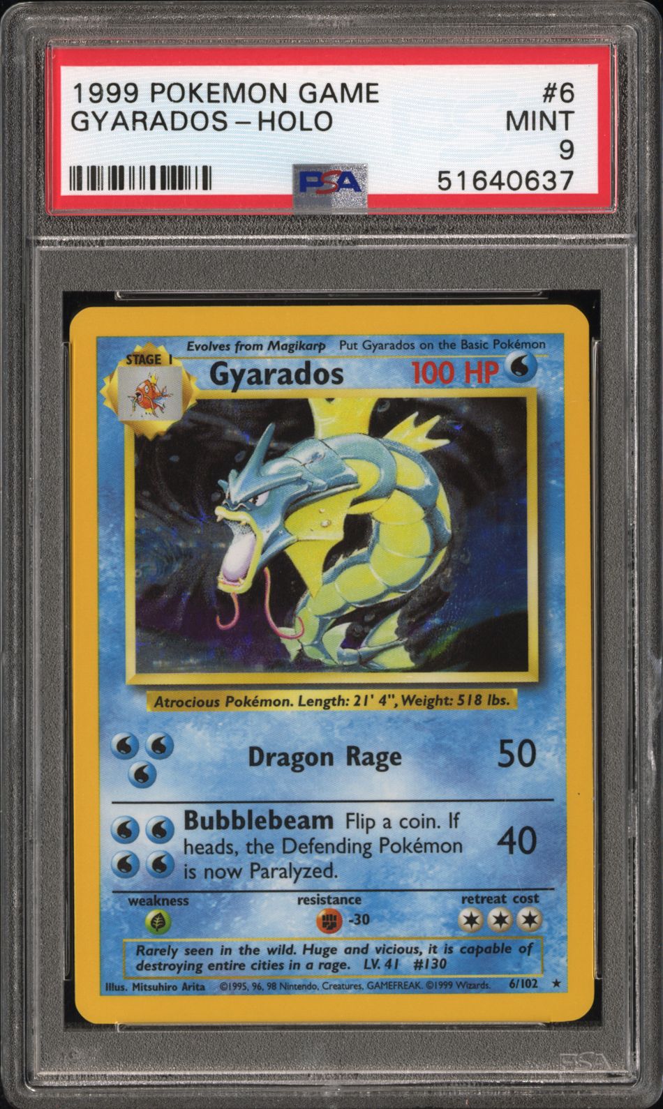 1999 Pokemon Base Set Holo Gyarados #6 PSA 9