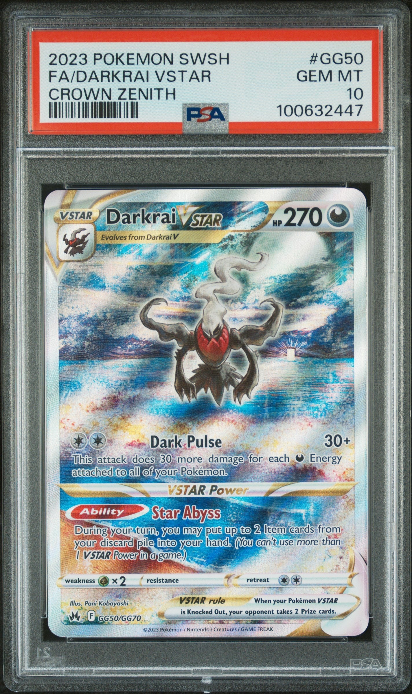 2023 Pokemon Sword and Shield Crown Zenith Galarian Gallery Darkrai Vstar #GG50 PSA 10
