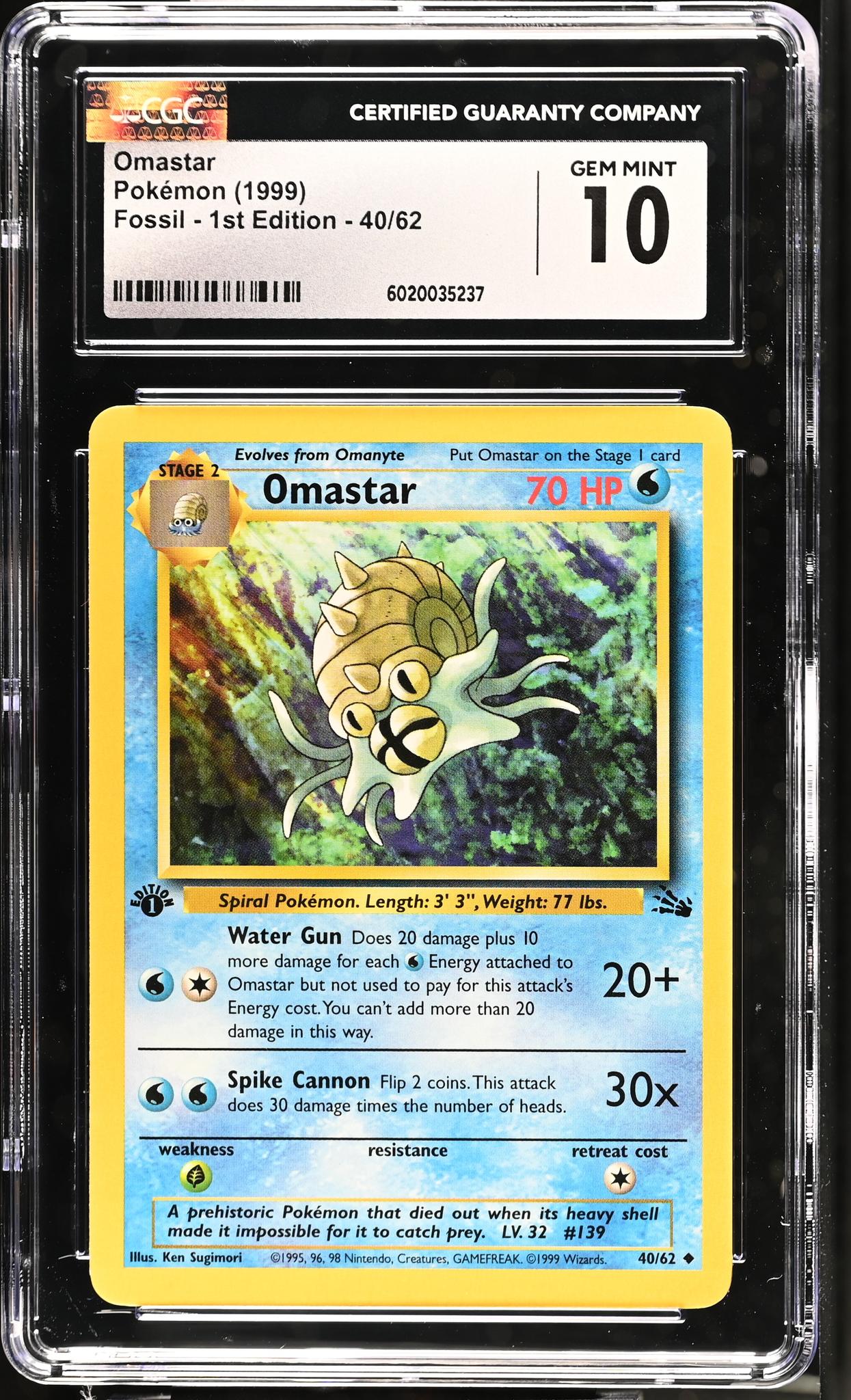 1999 Fossil #40/62 Omastar 1st Edition CGC 10