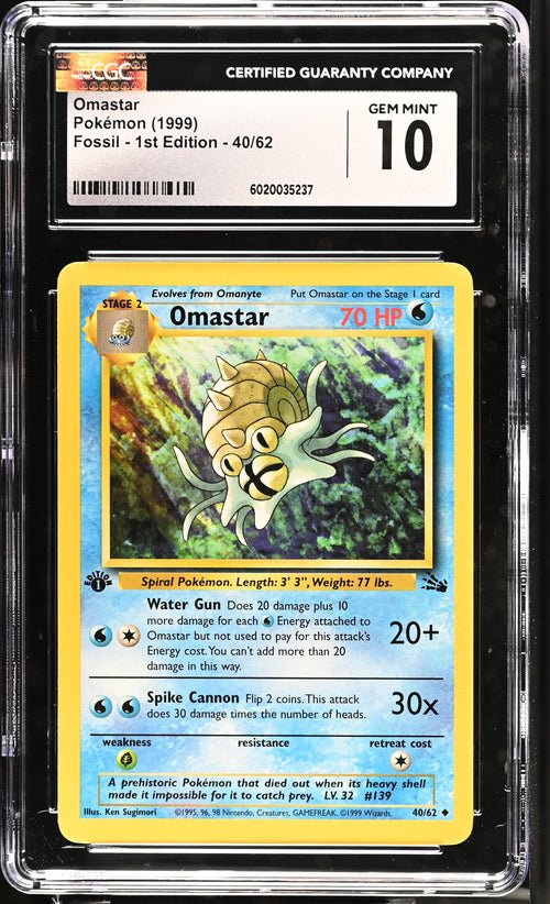 1999 Fossil #40/62 Omastar 1st Edition CGC 10