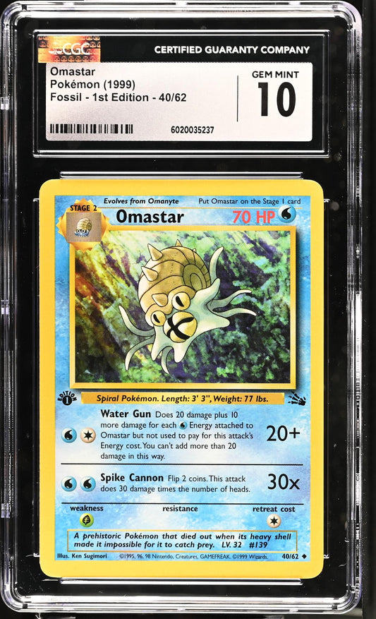 1999 Fossil #40/62 Omastar 1st Edition CGC 10