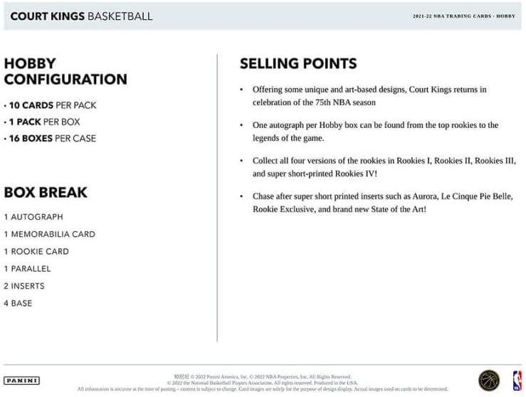 2021-22 Panini Court Kings Basketball Hobby Box