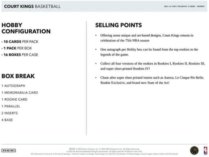 2021-22 Panini Court Kings Basketball Hobby Box