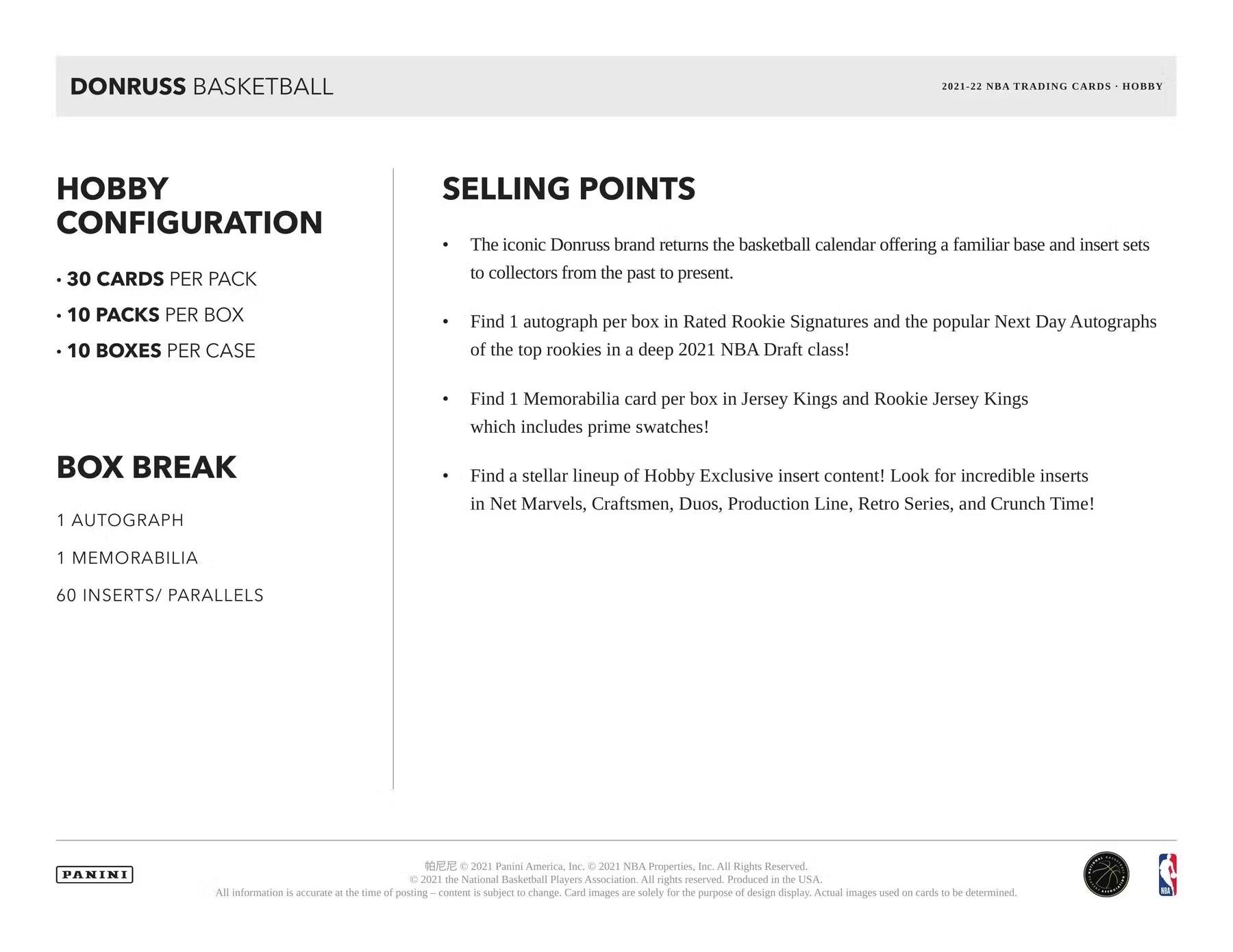 2021/22 Panini Donruss Basketball Hobby Box