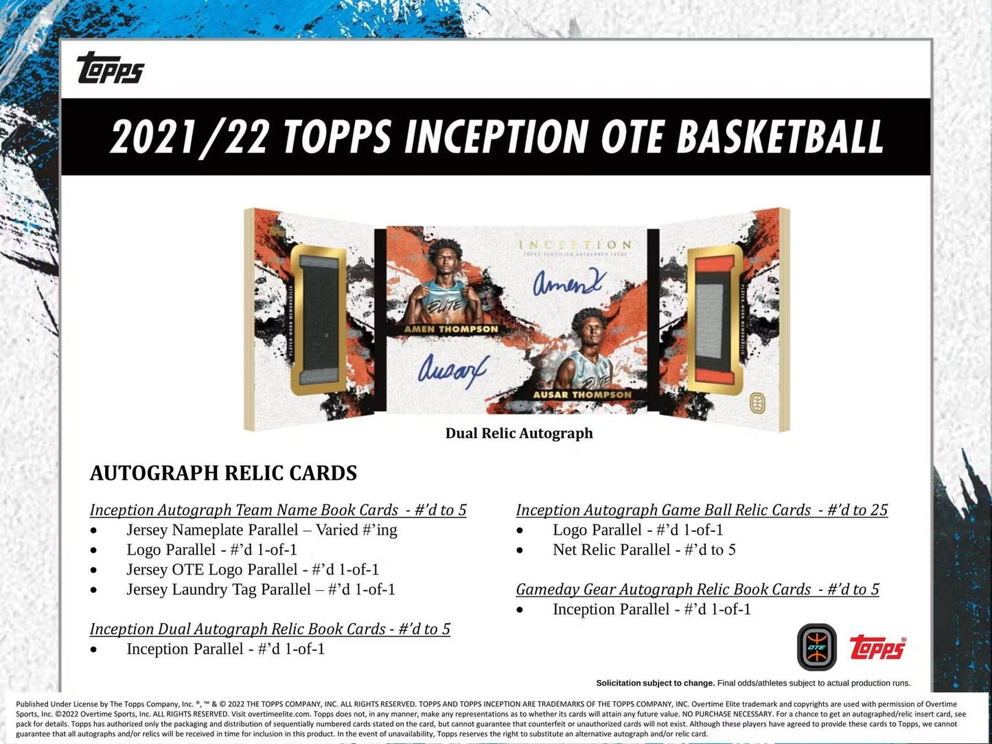 2021-22 Topps Inception Overtime Elite Basketball Hobby Box