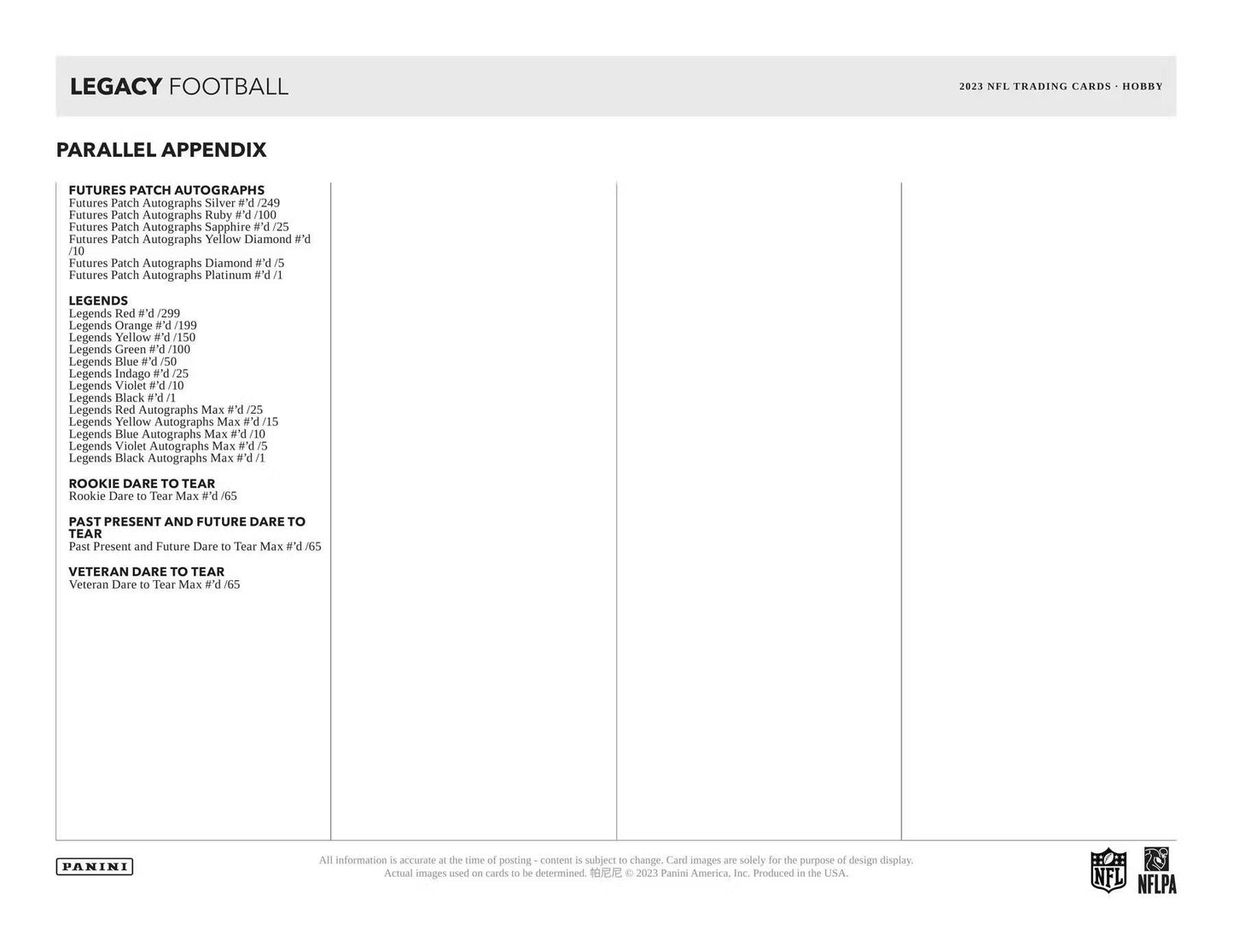 2023 Panini Legacy Football Hobby Box