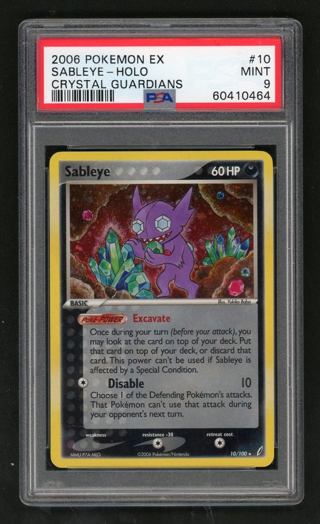 2006 Pokemon Ex Crystal Guardians Holo Sableye #10 PSA 9