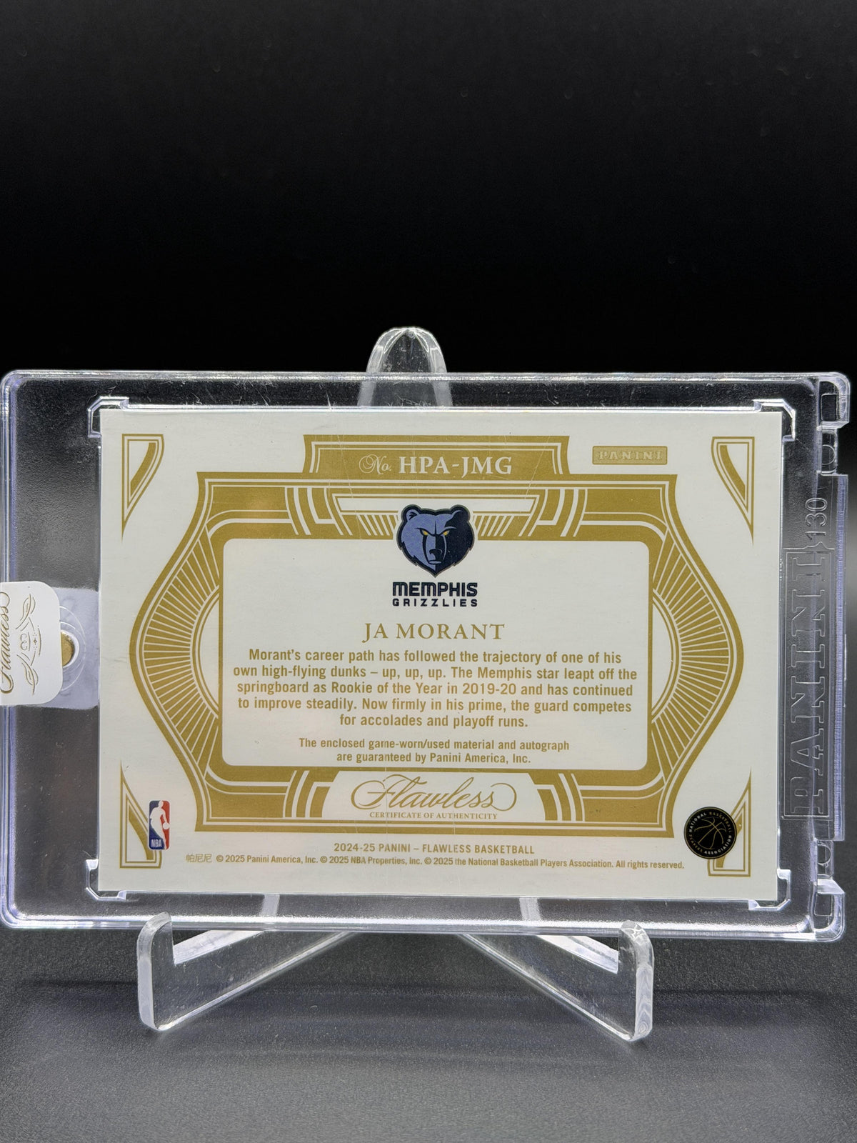 2024-25 Panini Flawless #HPA-JMG Ja Morant Horizontal Patch Auto Gold #/10