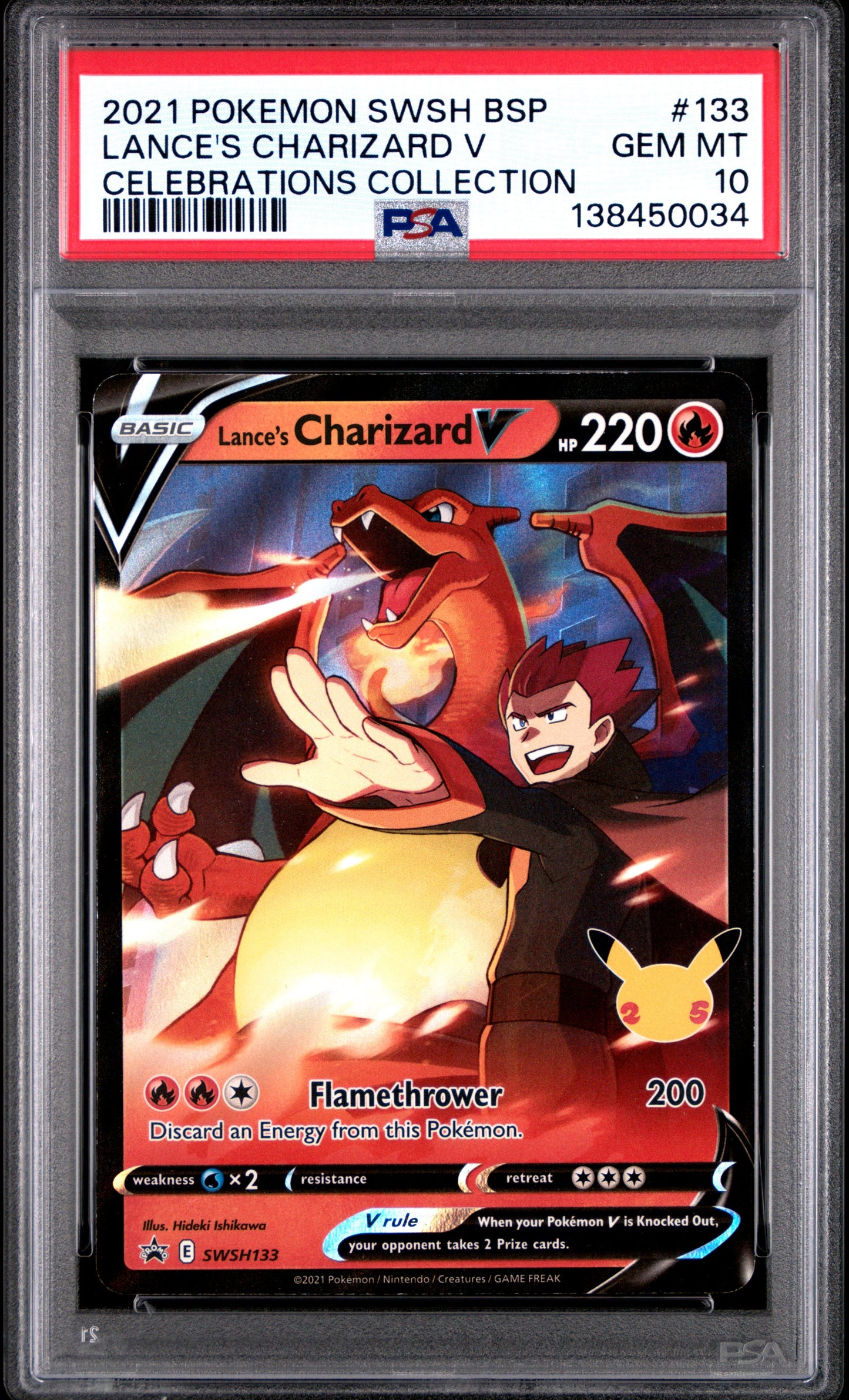 2021 Pokemon Swsh Black Star Promo #133 Lance'S Charizard V Celebrations PSA 10