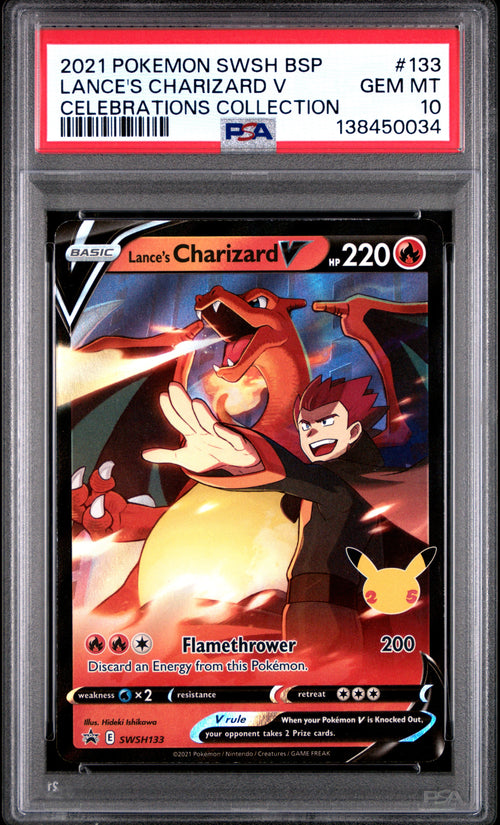 2021 Pokemon Swsh Black Star Promo #133 Lance'S Charizard V Celebrations PSA 10